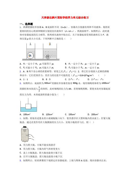 天津泰达枫叶国际学校浮力单元综合练习