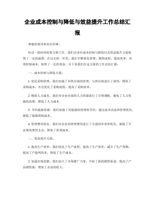 企业成本控制与降低与效益提升工作总结汇报