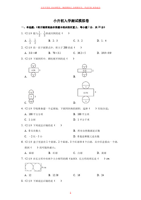 小升初入学测试模拟卷 (含答案解析)