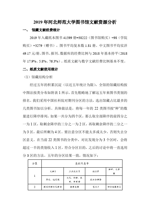 2019年河北师范大学图书馆文献资源分析