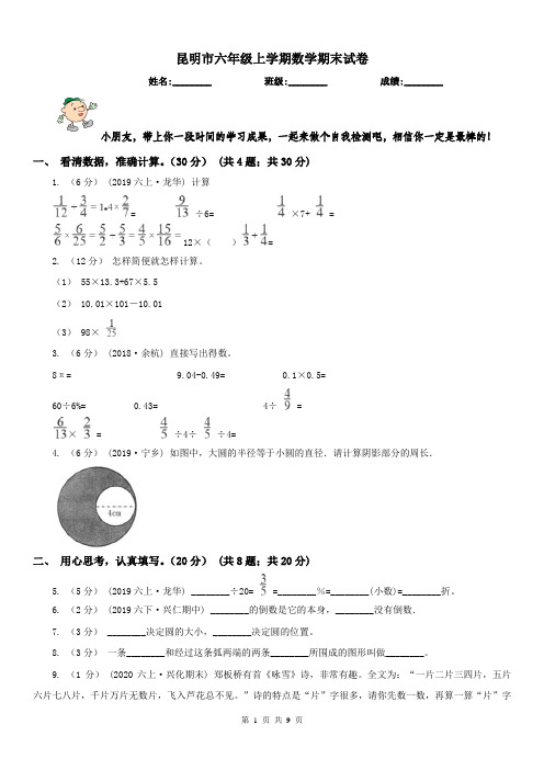 昆明市六年级上学期数学期末试卷精编