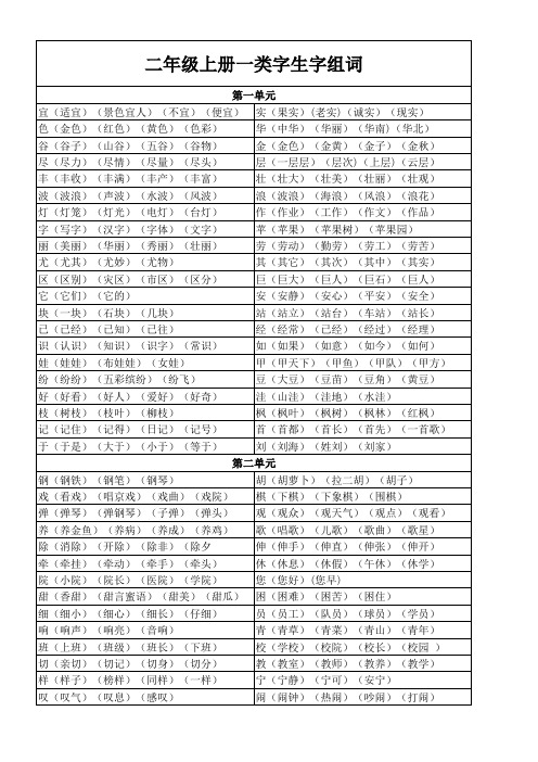 二年级上册一类字生字组词