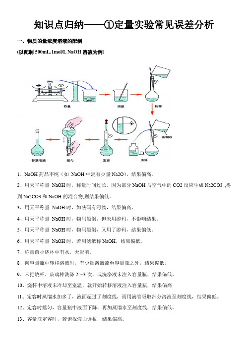 知识点归纳——①定量实验常见误差分析