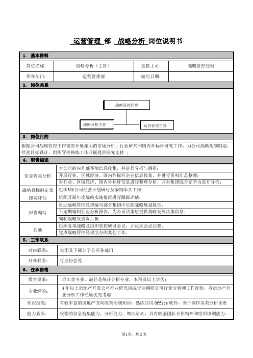 战略分析主管岗位说明书