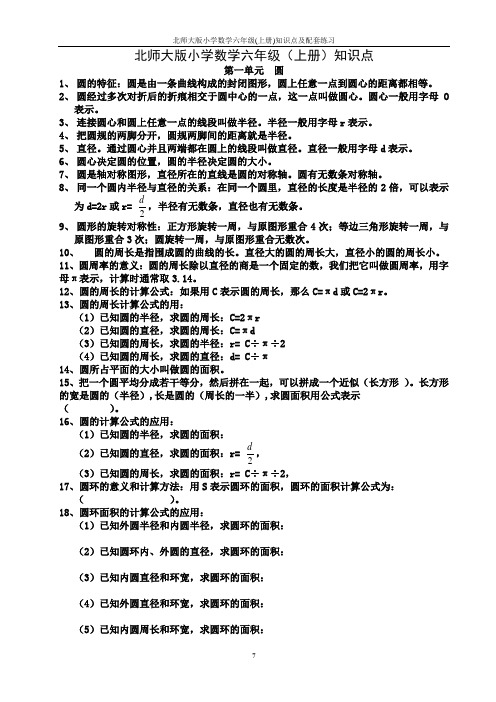 北师大版小学数学六年级(上册)知识点及配套练习