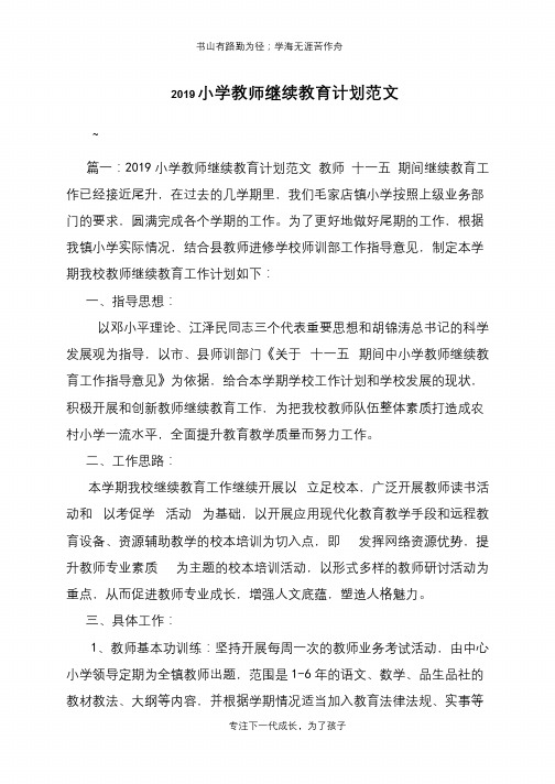 2019小学教师继续教育计划范文