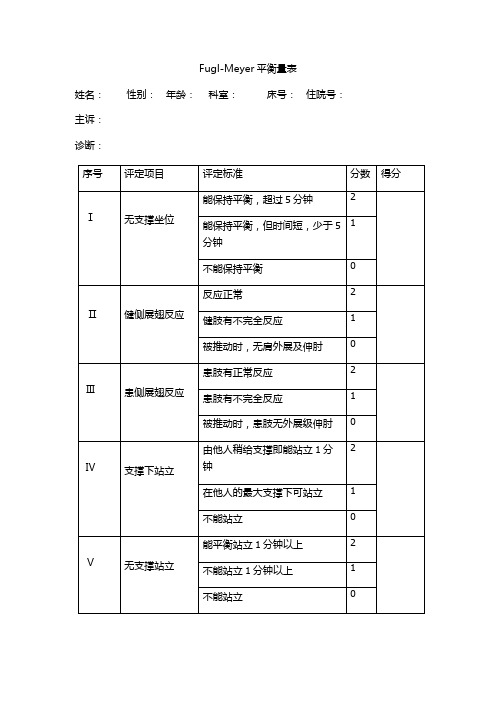 Fugl-Meyer平衡量表