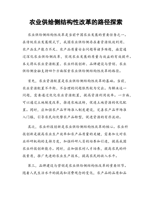 农业供给侧结构性改革的路径探索