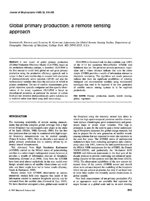 Global primary production a remote sensing