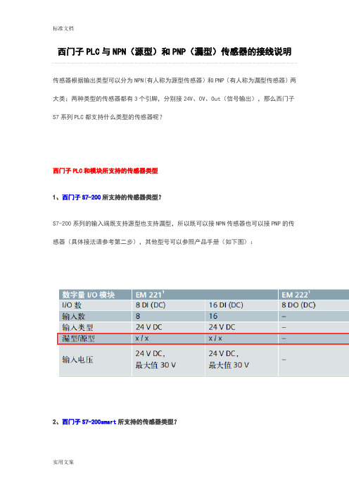 西门子PLC与NPN(源型)和PNP(漏型)传感器地接线说明书