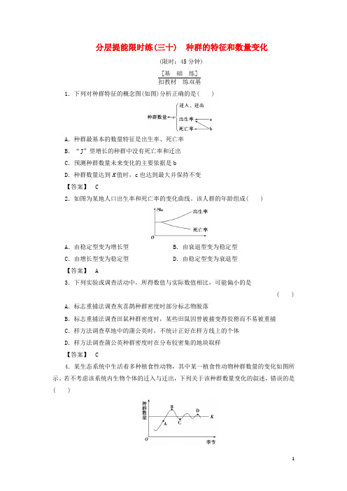 (新课标)2018版高考生物大一轮复习分层提能限时练30种群的特征和数量变化新人教版