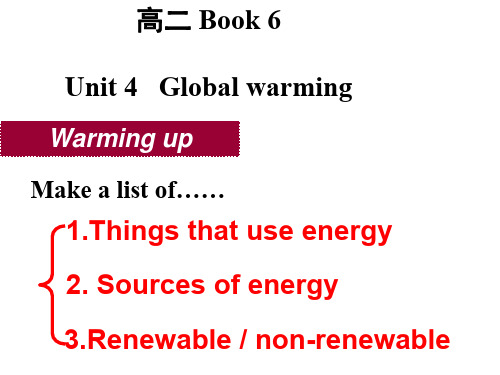 人教版高中英语Book6Unit4GlobalwarmingWarmingupandReading教学课件(共28张)