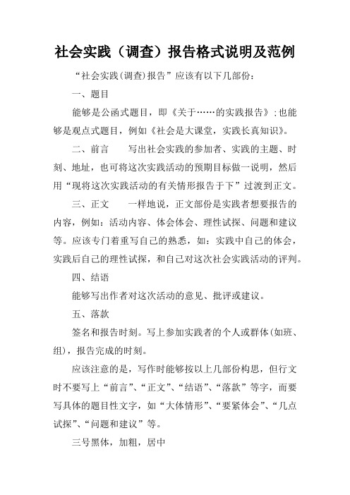 社会实践调查报告格式说明及范例