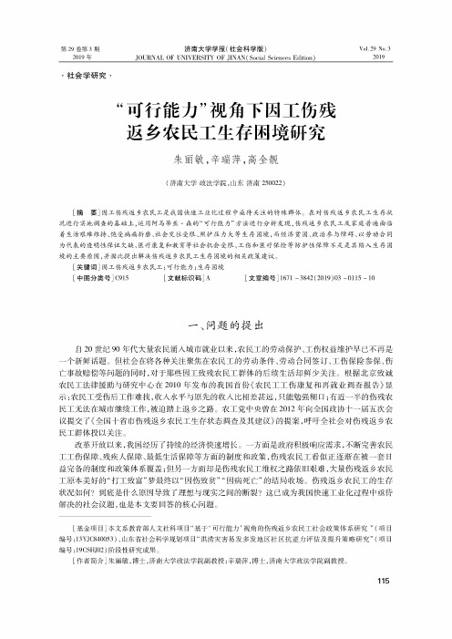 “可行能力”视角下因工伤残返乡农民工生存困境研究