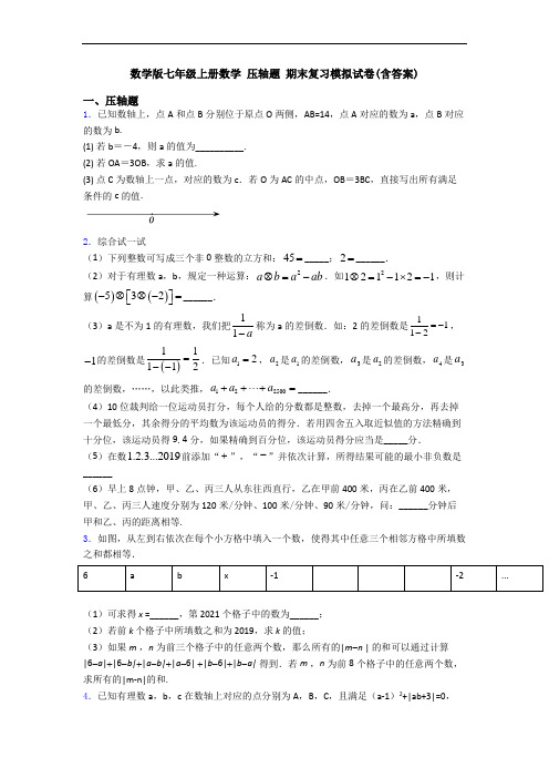 数学版七年级上册数学 压轴题 期末复习模拟试卷(含答案)