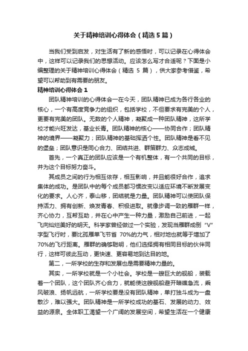 关于精神培训心得体会（精选5篇）