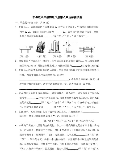 沪粤版八年级物理下册第八章达标测试卷附答案