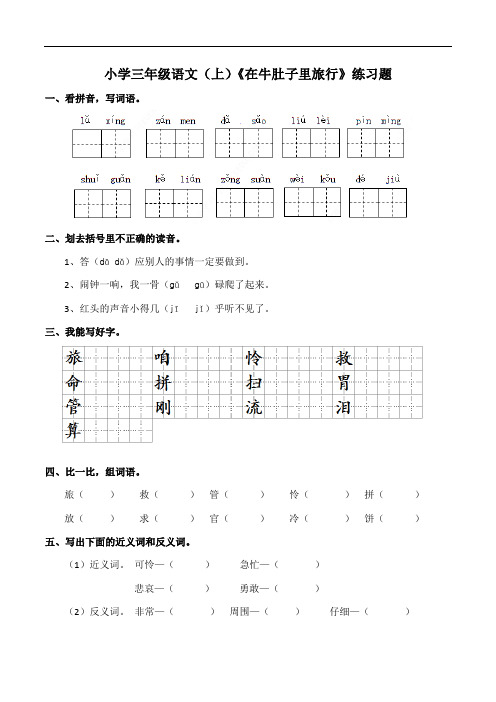 部编版小学语文三年级上册10.《在牛肚子里旅行》同步练习试题(含答案)