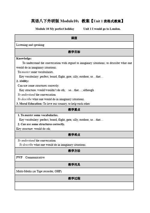 英语八下外研版Module10教案【Unit1表格式教案】