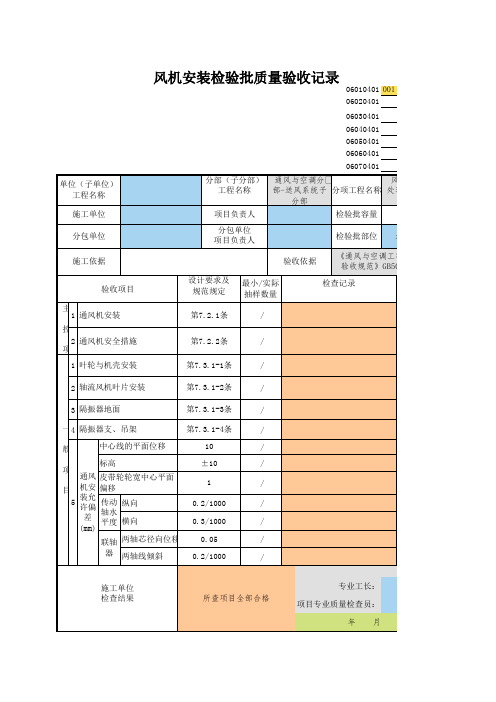 001_06010401_风机安装工程检验批质量验收记录