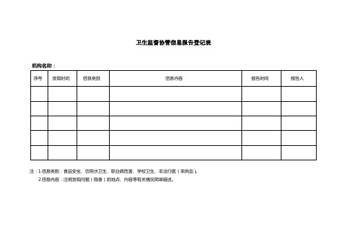 卫生监督协管信息报告登记表