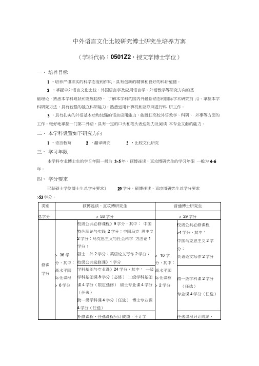 中外语言文化比较研究博士研究生培养方案