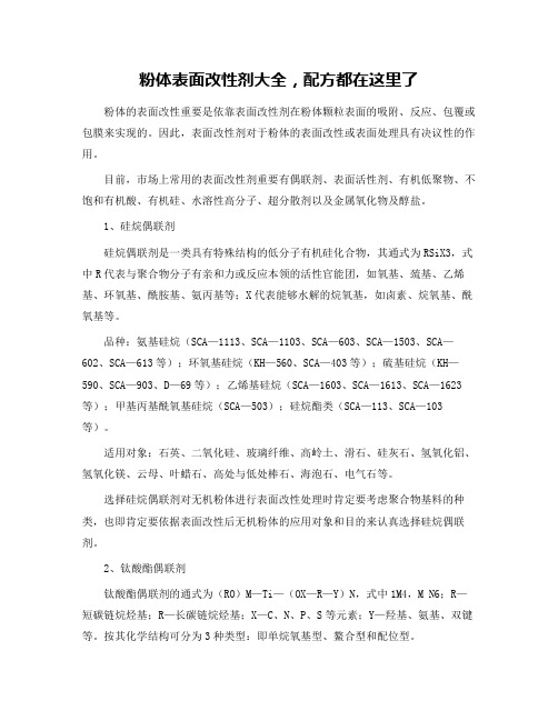 粉体表面改性剂大全,配方都在这里了