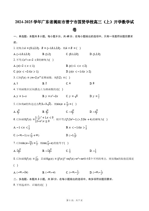 2024-2025学年广东省揭阳市普宁市国贤学校高三(上)开学数学试卷(含答案)