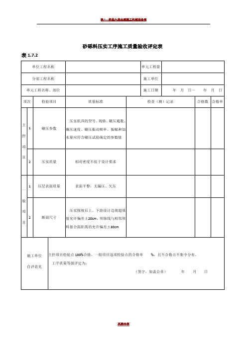 表1.7.2砂砾料压实工序施工质量验收评定表