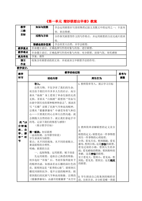 江苏省大丰市万盈第二中学八年级语文下册《第一单元 精妙联想出华章》教案 苏教版