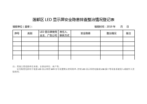 莲都区LED显示屏安全隐患排查整治情况登记表