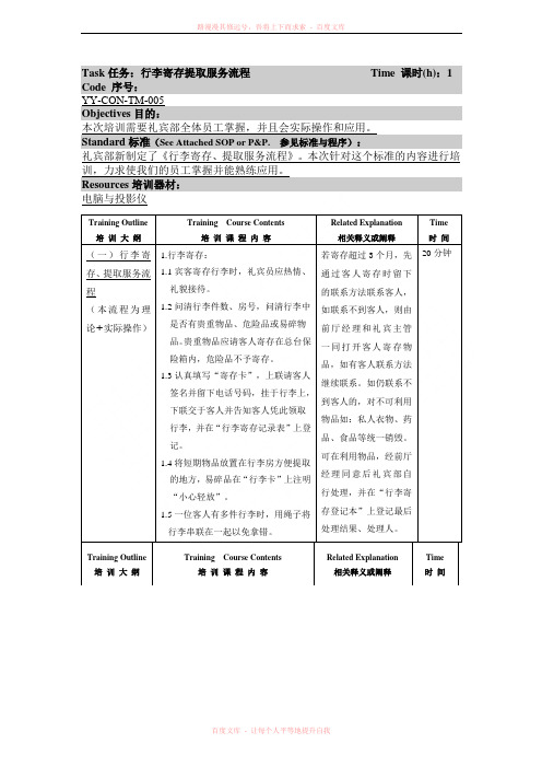 礼宾部行李寄存提取服务流程培训教材