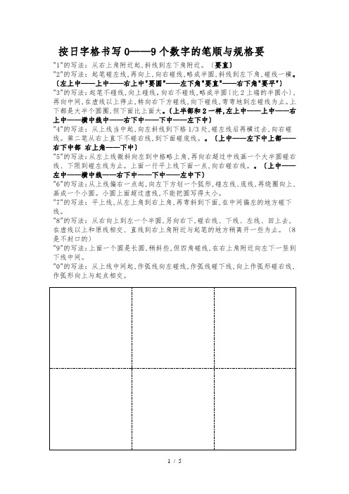 日字格数字书写规范标准