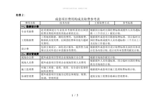 《对外援助成套项目管理办法》成套项目费用构成及取费参考表