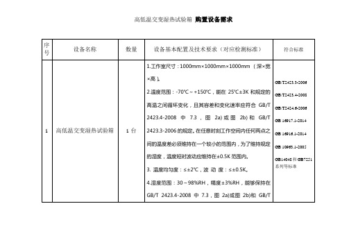 高低温交变湿热试验箱购置设备需求