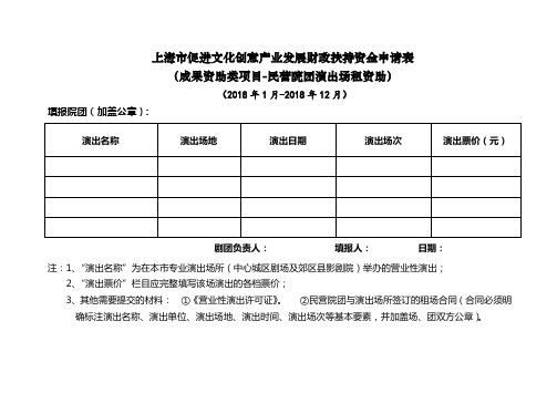 上海促进文化创意产业发展财政扶持资金申请表