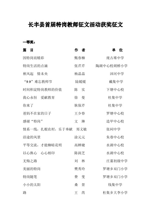 长丰县首届特岗教师征文活动获奖征文