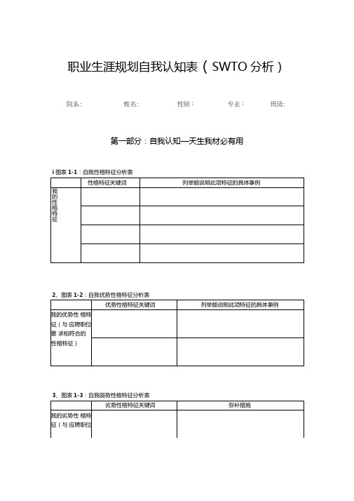 职业生涯规划自我认知表(SWTO分析)