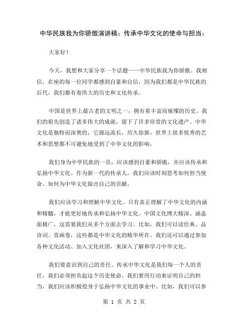 中华民族我为你骄傲演讲稿：传承中华文化的使命与担当