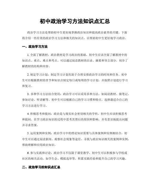 初中政治学习方法知识点汇总