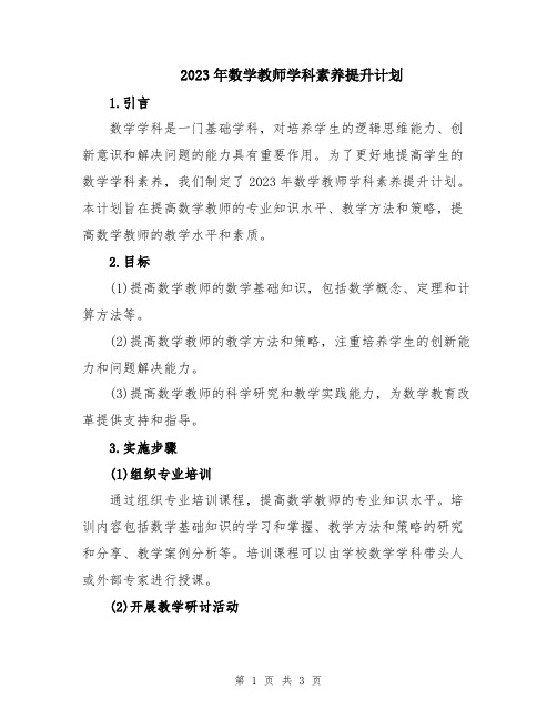 2023年数学教师学科素养提升计划