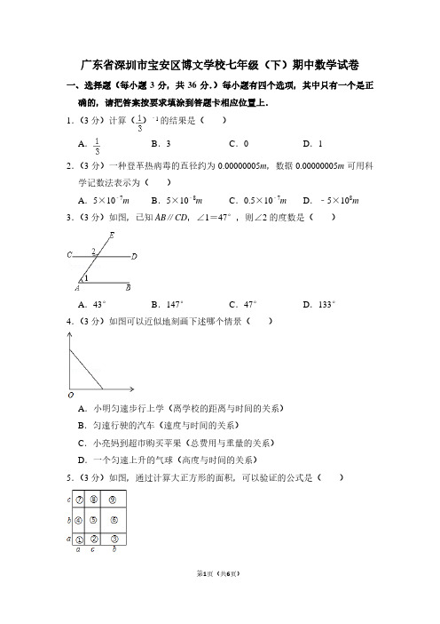 广东省深圳市宝安区博文学校七年级(下)期中数学试卷