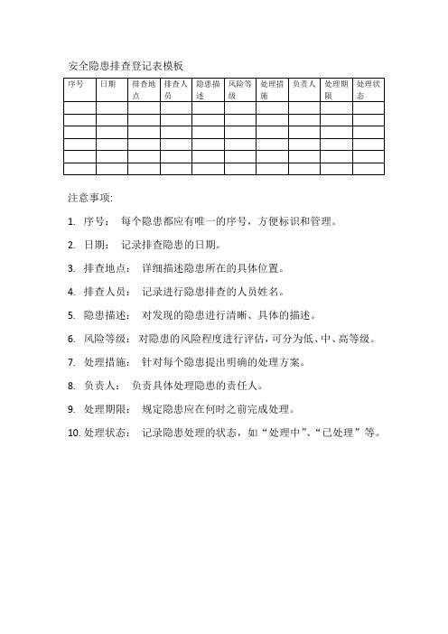 安全隐患排查登记表模板