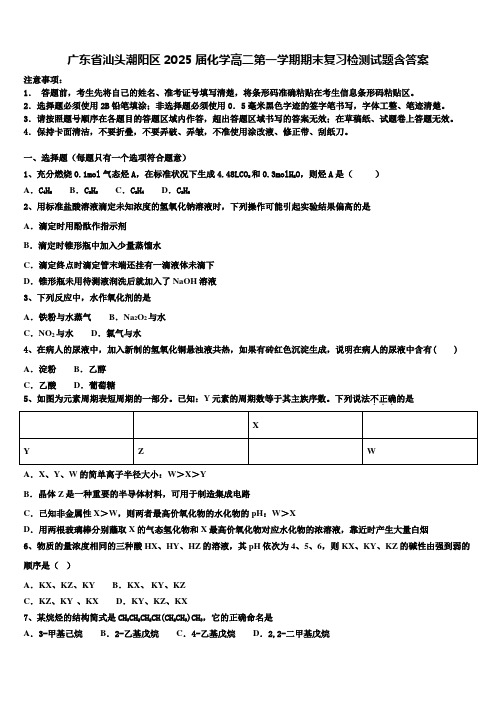 广东省汕头潮阳区2025届化学高二第一学期期末复习检测试题含答案