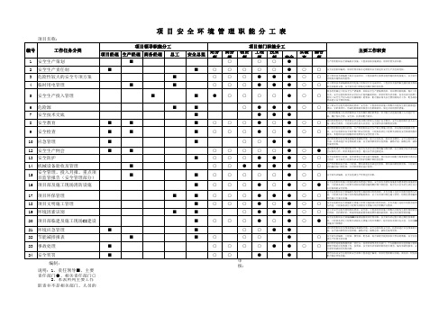  项目安全环境管理职能分工表