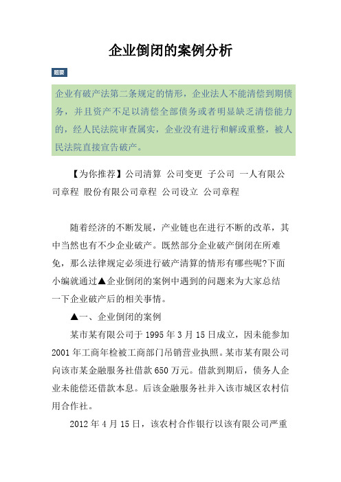 企业倒闭的案例分析