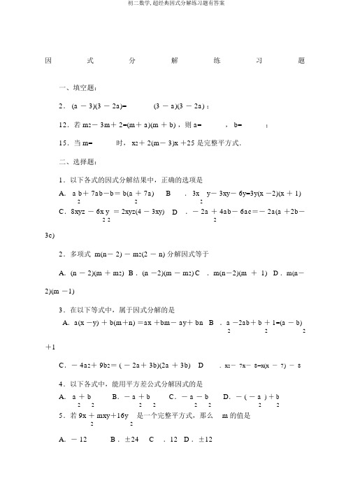 初二数学,超经典因式分解练习题有答案