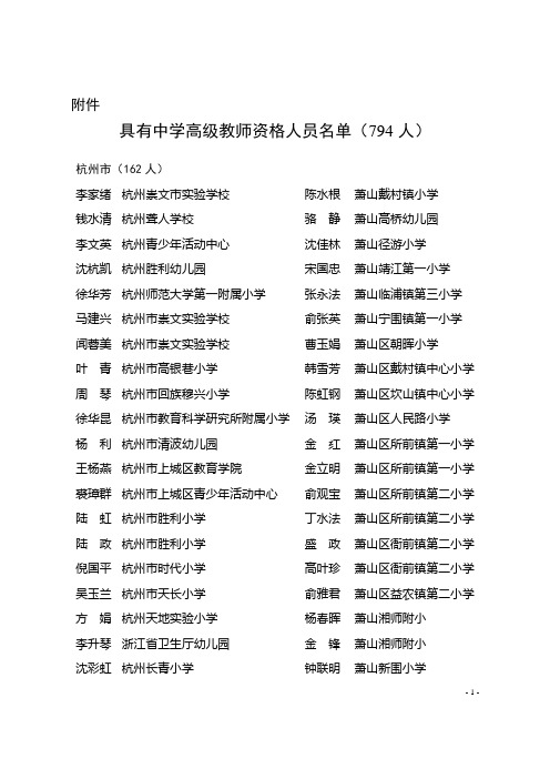 2010浙江省具有中学高级教师资格人员名单