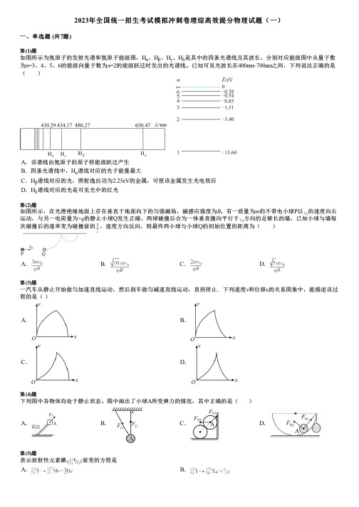 2023年全国统一招生考试模拟冲刺卷理综高效提分物理试题(一)