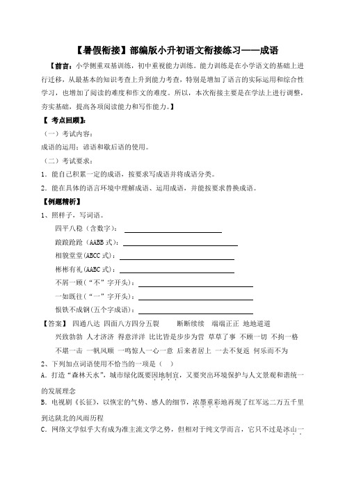 人教部编版小学六年级小升初语文衔接暑假练习：成语(一)(含答案,含解析)